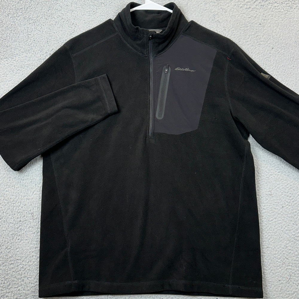 Eddie Bauer Sweater Mens Large First Ascent Black Fleece Quarter Zip Pullover